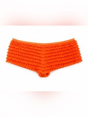Velvet Kitten Orange Ruffle Boyshort Panty M/L Sheer Mesh Bow Lingerie NWT